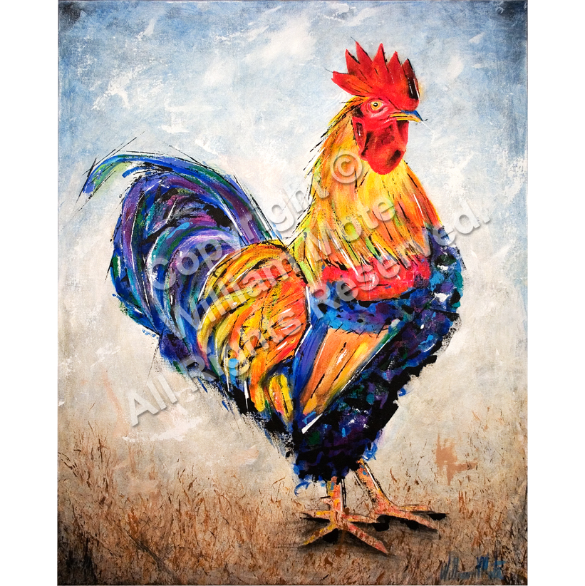 Colorful Abstract Rooster Painting William Mote